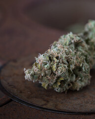 Cannabis buds dried and trimmed. Marijuana buds photographed in natural light. Close up with lots of detail. 