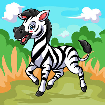 A cute zebra cartoon isolated on wonderful farm.