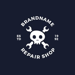 Skull repair shop logo design vector illustration