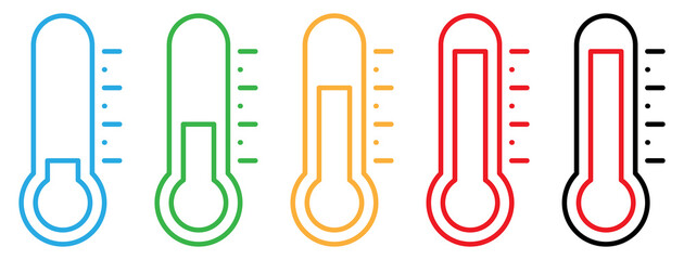 Thermometer Line Icons Set. Editable Stroke. Stock Vector