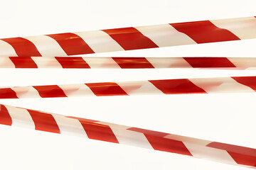 Red white lines of barrier tape on white isolate background