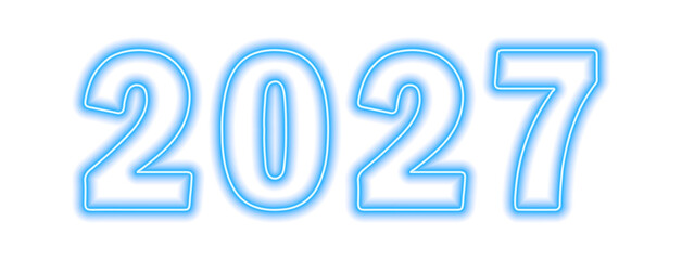 Blue neon colored 2027 year isolated on white