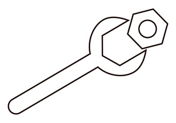 Icono negro de llave inglesa con tuerca.
