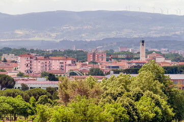 Aerial view of the historic center of Pontedera, Pisa, Italy and its surroundings - obrazy, fototapety, plakaty