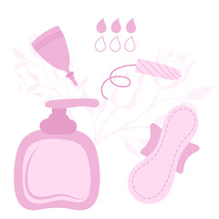 Set of female hygiene products. Vector illustration