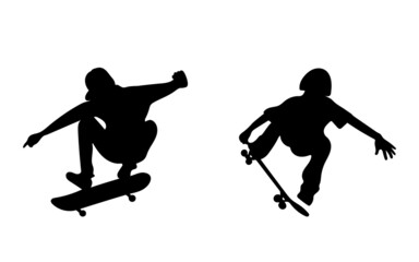 Obraz premium Set of 2 skateboarder silhouette. Skater vector illustration.