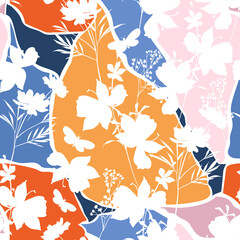 Modern silhouette floral on colourful background seamless pattern vector