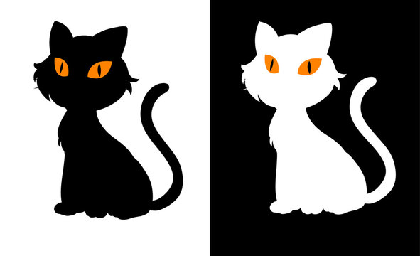 black cat for Halloween Free Vector. black and white cat with a two background.