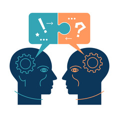 Puzzle in the shape of a speech bubble in human hands. The solution of the task. Achieving business goals.