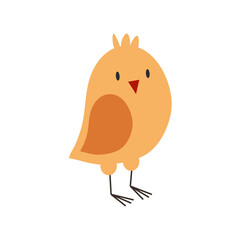 Cute yellow happy chick icon isolated on white background. Minimalistic hand drawn vector illustration for Easter, birthday card, decor. EPS