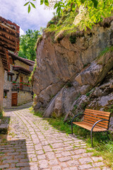 Fototapeta premium Calle de Bulnes, small mountain town in the council of Cabrales surrounded by nature and without road access, Asturias