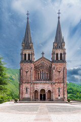 Fototapeta na wymiar Basilica of Santa Maria la Real de Covadonga, a Catholic sanctuary located in the council of Cangas de Onis, Asturias.