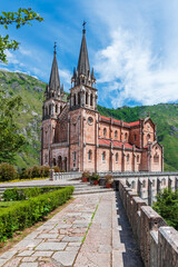 Fototapeta na wymiar Basilica of Santa Maria la Real de Covadonga, a Catholic sanctuary located in the council of Cangas de Onis, Asturias.