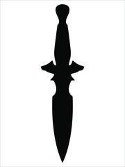 Dagger in retro style. Black color silhouette. Vintage look