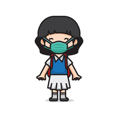 cute girl student wearing mask vector