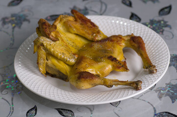 Homemade oven baked chicken. Chicken tobacco.