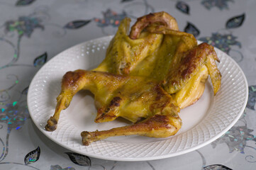 Homemade oven baked chicken. Chicken tobacco.