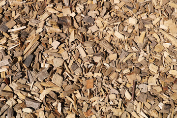 Texture background with wood sawdust. Ecological processing of wood.
