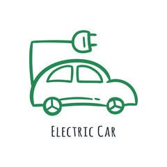 Electric car icon doodle illustration drawing hand drawn cartoon. Eco friendly green energy
