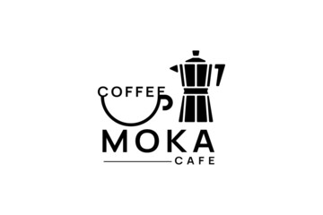 Logo Moka pot coffee, shop, Custom Hot Drink, Store, slow bar Morning Breakfast Beverage, Isolated Minimalistic Object