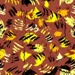 Gordijnen seamless background pattern, with stripes, paint strokes and splashes, on brown © Kirsten Hinte