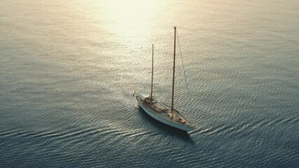 Aerial view of some boats at dawn in Montepaone, Calabria, Italy.