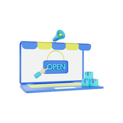 3d rendering e commerce online shop open