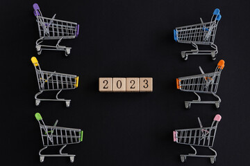 New Year 2023 Creative Design Concept with Shopping trolley