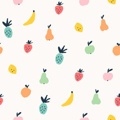 Seamless cute pattern with color hand drawn fruits