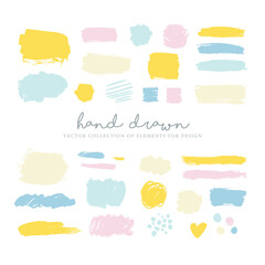 Hand drawn elements for design in pastel colors