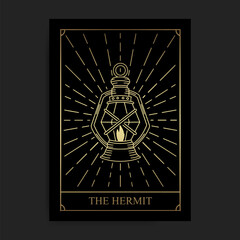 The hermit magic major arcana tarot card in golden hand drawn style