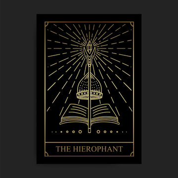 The hierophant magic major arcana tarot card in golden hand drawn style