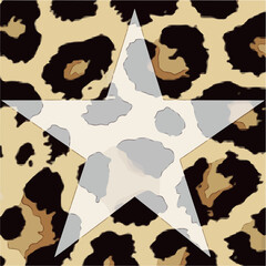 Leopard Skin pattern with star illustration. Fashion print vector design 