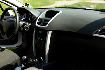 Fototapeta na wymiar front passenger seat in the car. white car. vehicle interior. passenger car seat