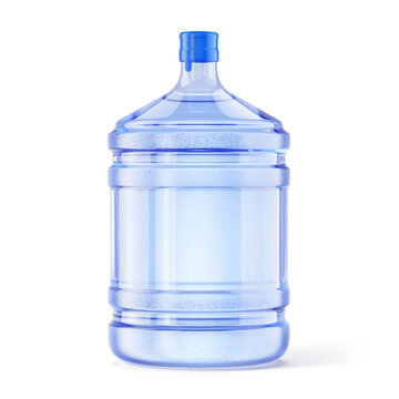 20 liter water bottle for cooler. Blue Transparent plastic water bottle isolated on white. Water delivery concept. 3d rendering