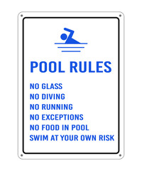 Swimming pool rules vector sign. Information plate for hotels with swimming pools, water parks, tourist resorts by the pool