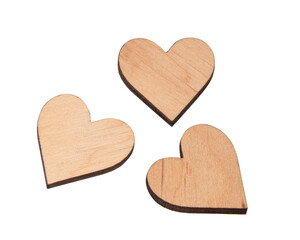 Wooden craft hearts decorative isolated on the white background
