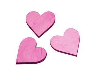 Wooden craft hearts decorative isolated on the white background
