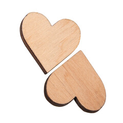Wooden craft hearts decorative isolated on the white background