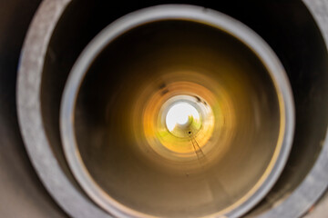 Water pipes for drinking water supply lie on the construction site. Preparation for earthworks for laying an underground pipeline. Modern water supply systems for a residential city.