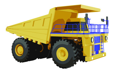 Mining truck and front loader in construction on white background