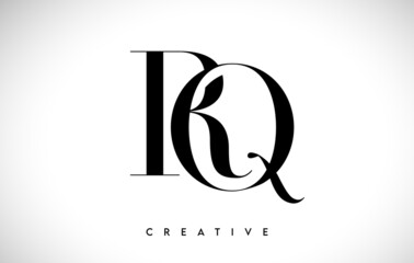 RQ Artistic Letter Logo Design with Serif Font in Black and White Colors Vector Illustration