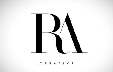 RA Artistic Letter Logo Design with Serif Font in Black and White Colors Vector Illustration