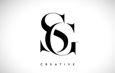 SG Artistic Letter Logo Design with Serif Font in Black and White Colors Vector Illustration