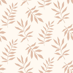Obraz premium Botanical leaf seamless pattern with foliage, leaves silhouettes