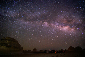 amazing night sky with stars and the milky way in the white desert in Egypt