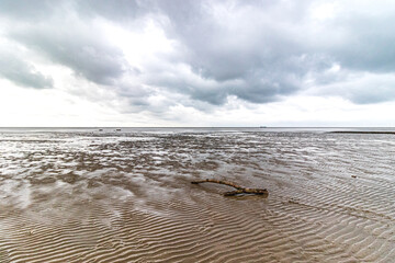 Panorama of the Wadden Sea beach at low tide in Cuxhaven