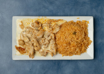 Grilled chicken and cheese with rice