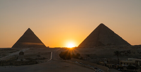 Sunset at the pyramids in Giza, Egypt