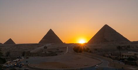 Sunset at the pyramids in Giza, Egypt